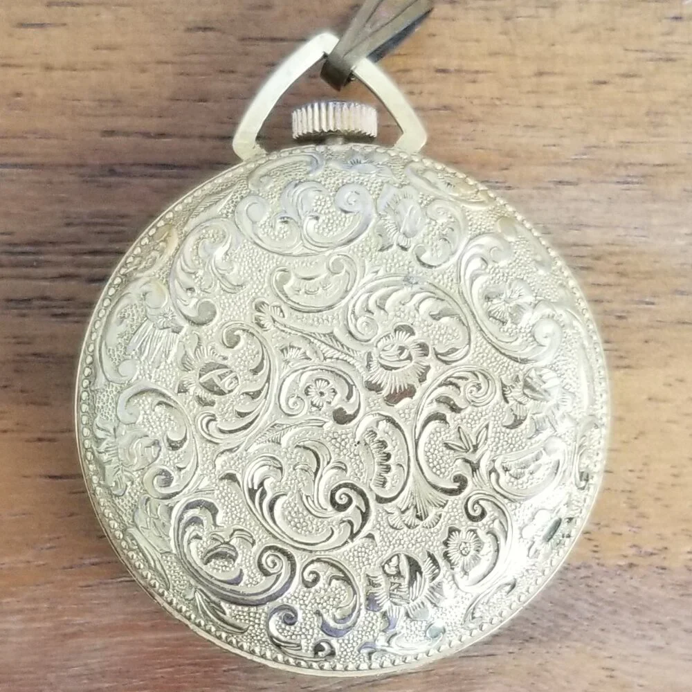 Vintage Petite Pocket Watch Gold Tone Lucerne Swiss NEEDS REPAIR Scroll Work